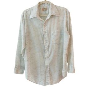 Vintage John Blair Menswear Button Down Cotton Blend Fish Boat Stars Made In USA